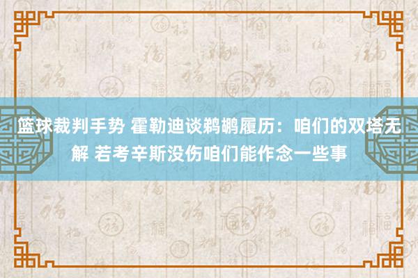 篮球裁判手势 霍勒迪谈鹈鹕履历：咱们的双塔无解 若考辛斯没伤咱们能作念一些事